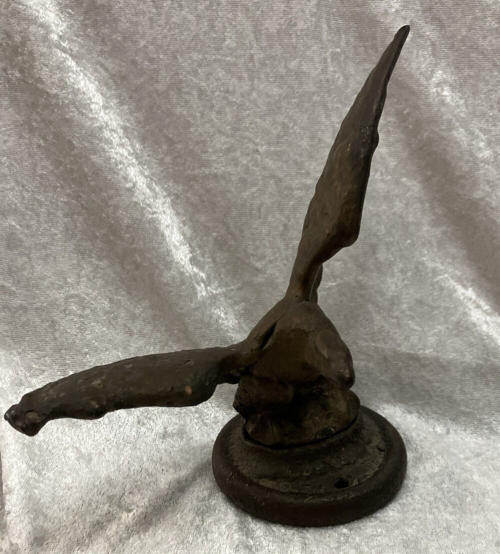 Antique 1900s Post or Flagpole Topper Iron Eagle Finial Painted Bronze 2 pc